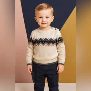 GB Baby Kid’s Cozy Fair Isle Sweater - Cream and Brown